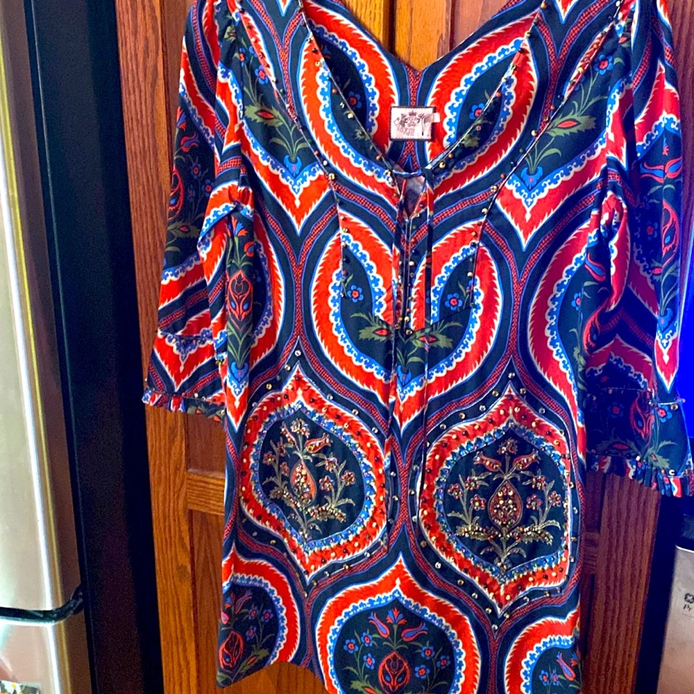 100% Silk Juicy Couture beaded Peasant Dress